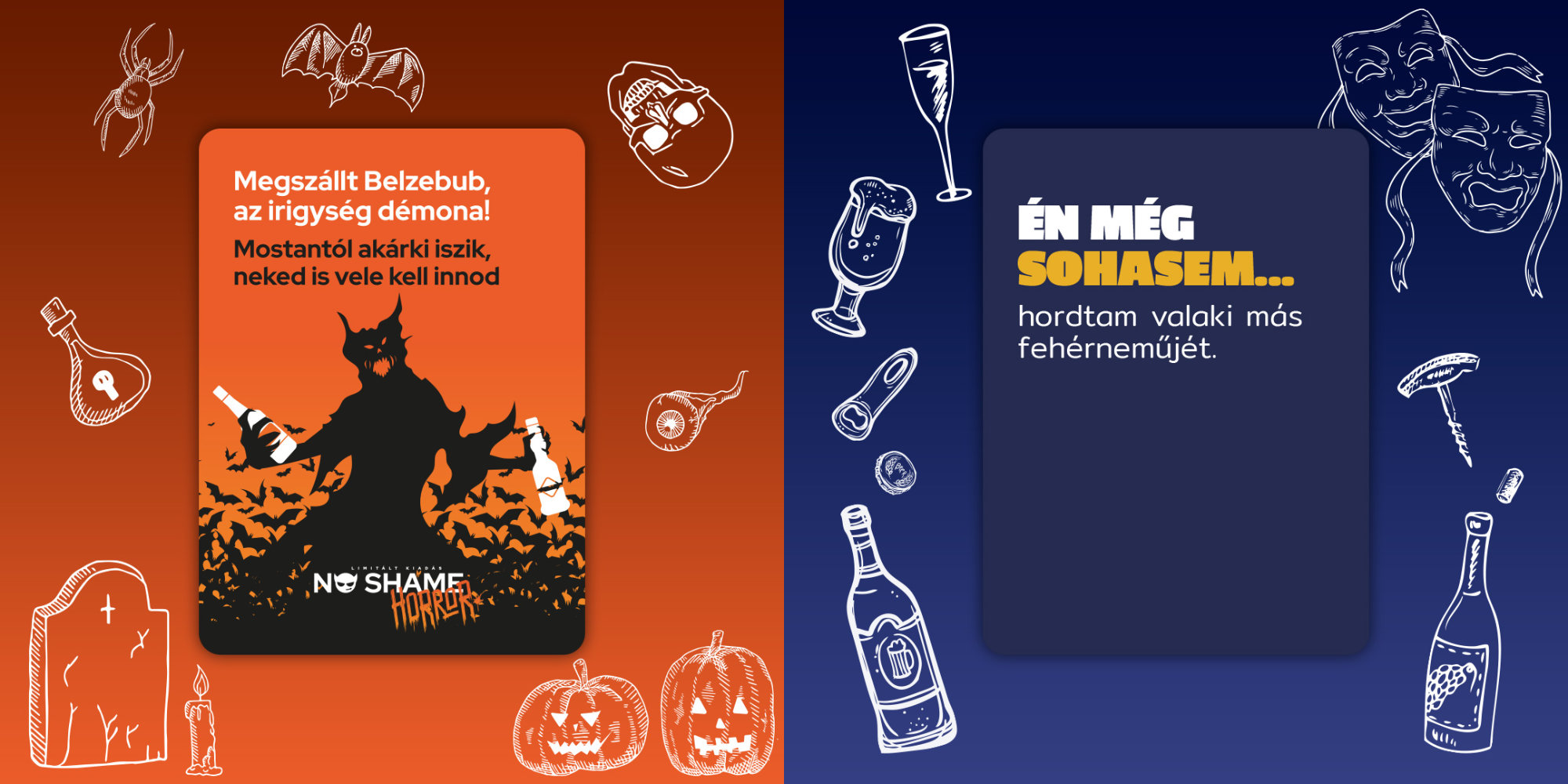 Én Még Sohasem és No Shame Horror kártya minták
